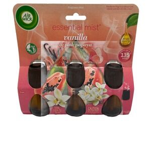 Air Wick Essential Mist Refill, Vanilla & Pink Papaya, 0.67 Oz, 3 Count NEW
